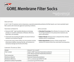 Data Sheet: High Durability Filter Sock - Polytetrafluoroethylene Felt 830 g/m2